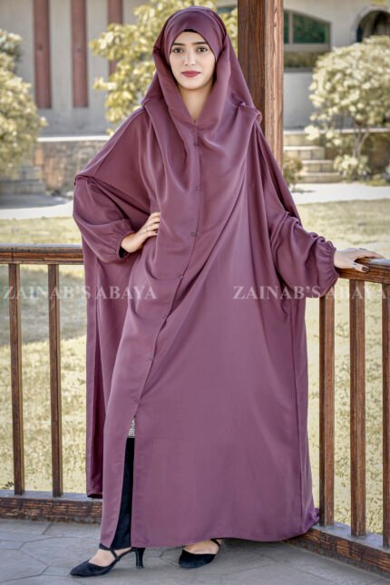 Kasani Colored Iraqi Chadar in Nida Korean Fabric with Button Style on Front