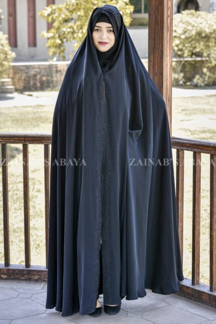 Black Kashmiri Chadar with Stone Work on Front in Nida Korena fabric