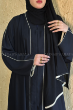 Front Open Abaya with Piping on front and sleeves in nida korean fabric