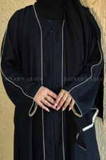 Front Open Abaya with Piping on front and sleeves in nida korean fabric