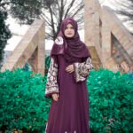 Maxi Abaya with Elegant Embroidery in Sleeves and at Bottom around the abaya with a motif on the matching scarf.