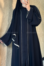 Front Open Abaya with Piping on front and sleeves in nida korean fabric