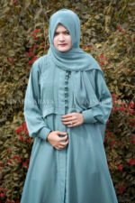 Front Open Abaya in Grape Color crafted with premium nida korean fabric and a matching scarf.