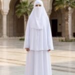 Umrah Maxi Abaya in White Color with khimar crafted in Nida Korean Fabric
