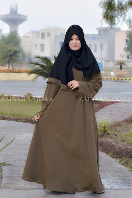 Umbrella Abaya in Zoya Fabric with a black color scarf.