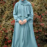 Front Open Abaya in Grape Color crafted with premium nida korean fabric and a matching scarf.