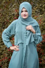 Front Open Abaya in Grape Color crafted with premium nida korean fabric and a matching scarf.
