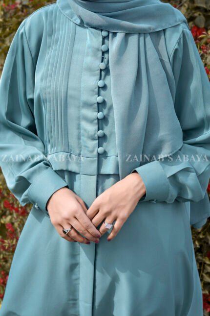 Front Open Abaya in Grape Color crafted with premium nida korean fabric and a matching scarf.