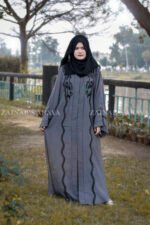 Front Open Abaya with Embroidery on Front Sleeves Cuffs and motif on scarf.