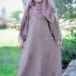 Maxi Abaya for Baby Girla with Subtle elegant embroidery on front and sleeves as well as same color scarf.
