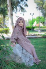 Maxi Abaya for Baby Girla with Subtle elegant embroidery on front and sleeves as well as same color scarf.