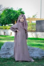 Maxi Abaya for Baby Girla with Subtle elegant embroidery on front and sleeves as well as same color scarf.
