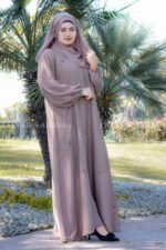 Maxi Abaya in Nida Korean Fabric with Embroidery on front and sleeves as well as same color scarf.