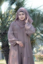 Maxi Abaya in Nida Korean Fabric with Embroidery on front and sleeves as well as same color scarf.