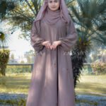 Maxi Abaya in Nida Korean Fabric with Embroidery on front and sleeves as well as same color scarf.