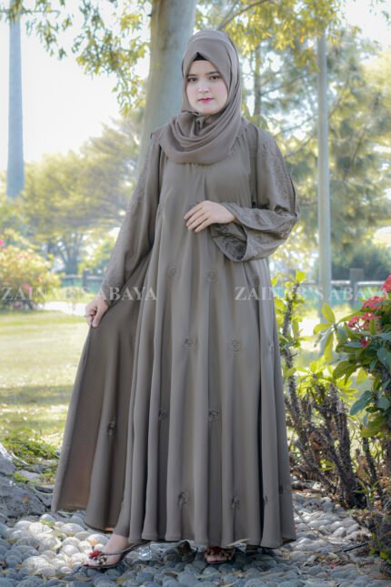 Maxi Abaya with Embroidery on Front and Sleeves the embroidery is in flower style while the sleeves are in J shape with embroidery and same color scarf