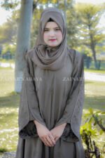 Maxi Abaya in Skin Color with same Color Embroidery OL- 1056 - Image 3