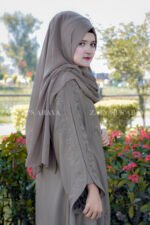 Maxi Abaya in Skin Color with same Color Embroidery OL- 1056 - Image 5