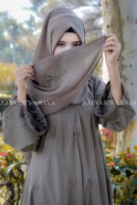 Maxi Abaya in Skin Color with same Color Embroidery OL- 1056 - Image 6