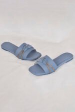 Blue shade formal women slipper featuring a cross twist strap and subtle stone work. A chic, graceful pick from the Z. Collection — stylish, comfortable, and affordable