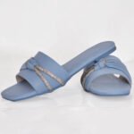 Blue shade formal women slipper featuring a cross twist strap and subtle stone work. A chic, graceful pick from the Z. Collection — stylish, comfortable, and affordable