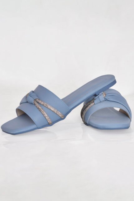 Blue shade formal women slipper featuring a cross twist strap and subtle stone work. A chic, graceful pick from the Z. Collection — stylish, comfortable, and affordable