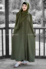 Front Open Abaya in Olive Green OL-336 - Image 2