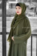 Front Open Abaya in Olive Green OL-336 - Image 4