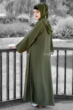 Front Open Abaya in Olive Green OL-336 - Image 5
