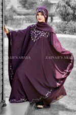 Kaftan Abaya in Nida Korean Fabric with embroidery on front neck and border as well as same color scarf with motive on it.