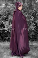 Kaftan Abaya in Nida Korean Fabric with embroidery on front neck and border as well as same color scarf with motive on it.
