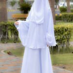 Umrah Maxi Abaya in White Color with khimar crafted in Nida Korean Fabric