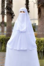 Umrah Maxi Abaya in White Color with khimar crafted in Nida Korean Fabric