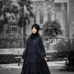 Maxi Abaya in Black Color with Layered Style and same color scarf.