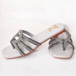 Formal Women Slipper with stone embellishment in silvery grey tone.