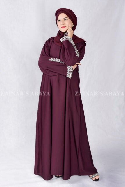Maxi Abaya in Nida Korean Fabric with Elegant Embroidery Style on Sleeves.