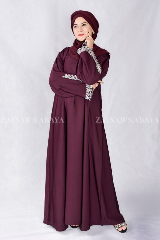 Maxi Abaya in Nida Korean Fabric with Elegant Embroidery Style on Sleeves.
