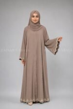 Navy Blue Front Open Abaya with Embroidery  OL-1089 - Image 10