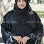 Black Maxi Abaya with Embroidery and tassel on both sides as well as on sleeves