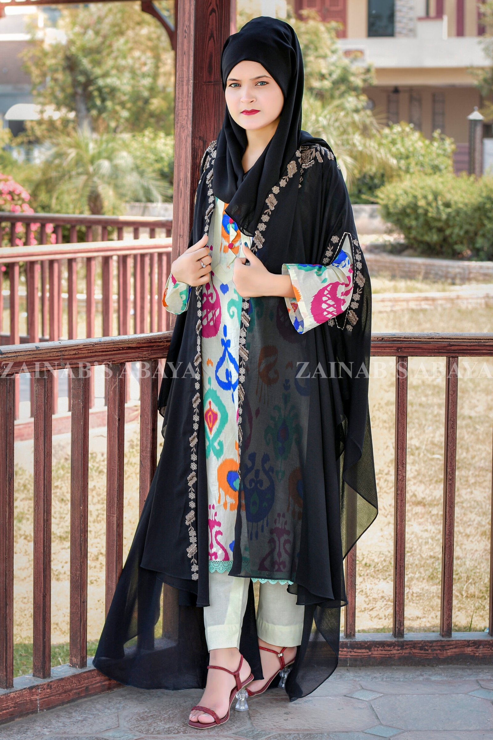 Cap Shawl - Zainab Designer Abaya Amazing Embroidered Cap Shawl in Chiffon Fabric