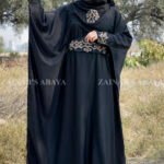Nida Kaftan Abaya with Embroidery on Sleeves ends and on Belt with same color scarf motif with same embroidery pattern.