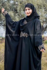 Nida Kaftan Abaya with Embroidery on Sleeves ends and on Belt with same color scarf motif with same embroidery pattern.