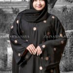 Black Maxi Abaya with Embroidery on Front and Sleeves as well as motif on scarf.