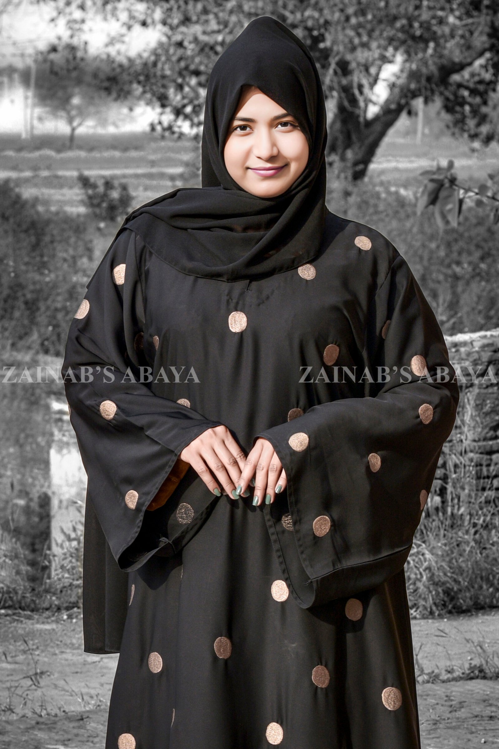 Maxi Abaya - Zainab Designer Abaya Black Maxi Abaya with Embroidery on Front and Sleeves as well as motif on scarf.