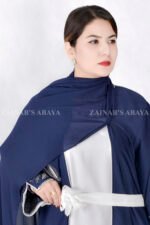 Gown Abaya in Nida Korean Fabric featuring the elegant embroidery on the sleeve ends and inner white gown.