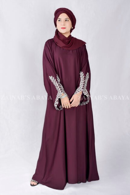 Maxi Abaya in Nida Korean Fabric with Elegant Embroidery Style on Sleeves.