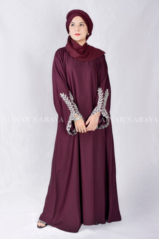 Maxi Abaya in Nida Korean Fabric with Elegant Embroidery Style on Sleeves.