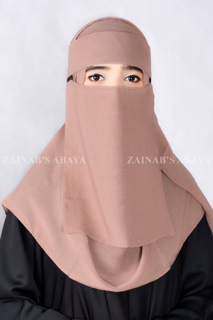 Saudi Niqab in Light Brown Color which is crafted in chiffon fabric