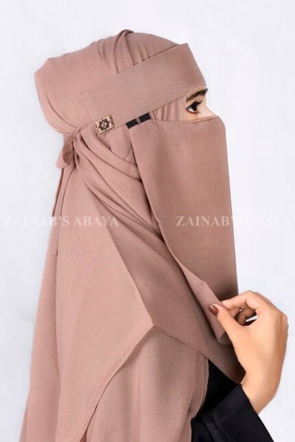 Saudi Niqab in Light Brown Color which is crafted in chiffon fabric