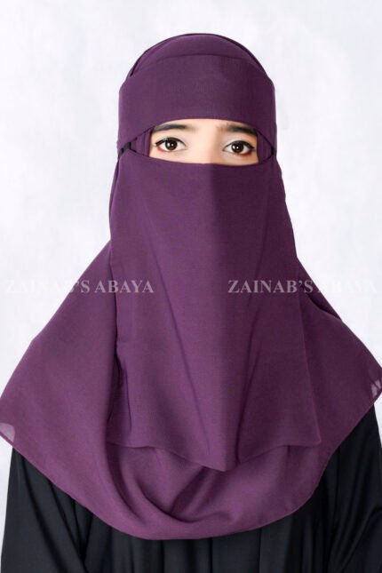 Saudi Niqab in Purple Color which is crafted in chiffon fabric